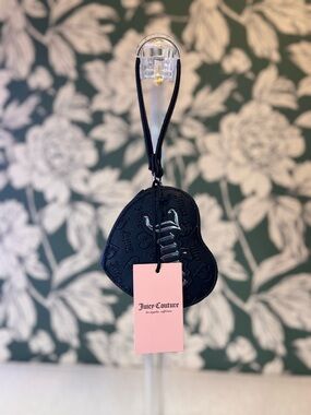 Juicy Couture Black Embossed Heart Wristlet with Pink Tag